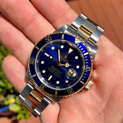 rolex submariner blue dial half gold|rolex submariner two tone gold.